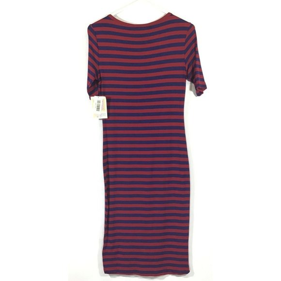 LuLaRoe Julia / Pencil Sheath Stretch Fabric Dress / Red Blue Stripe / Size XS - Picture 3 of 4